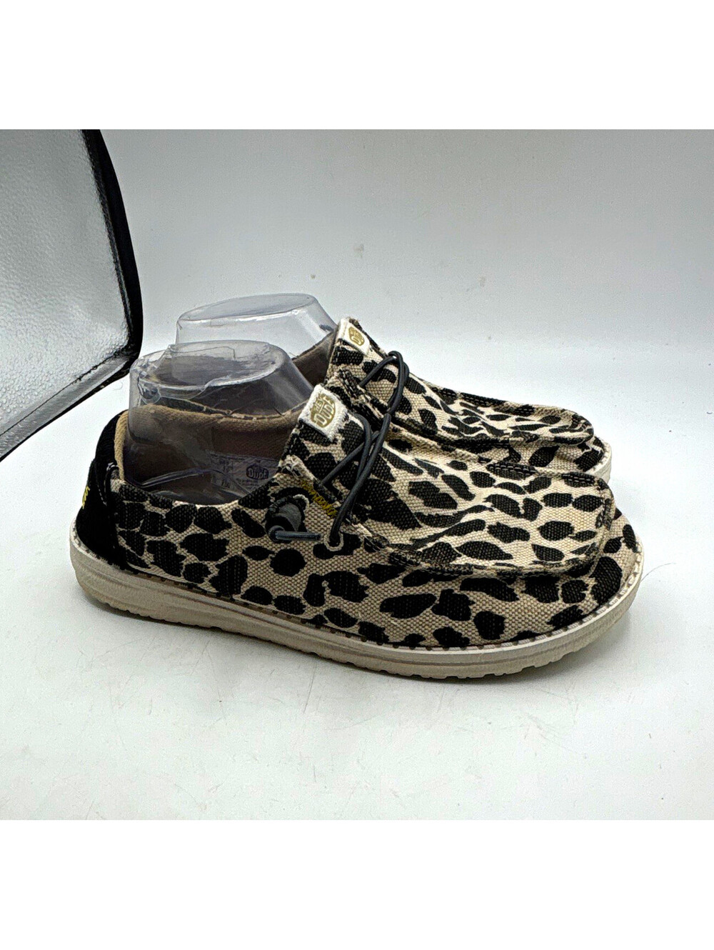 Hey Dude Wendy Leopard Sparkle Wide Slip-On Shoes Tan/Black Womens US 9